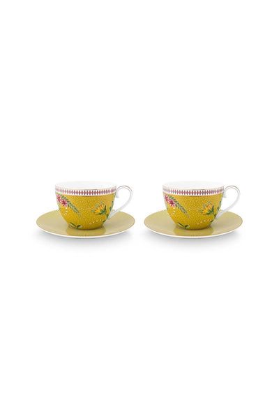 La Majorelle Set/2 Cappuccino Cups & Saucers Yellow