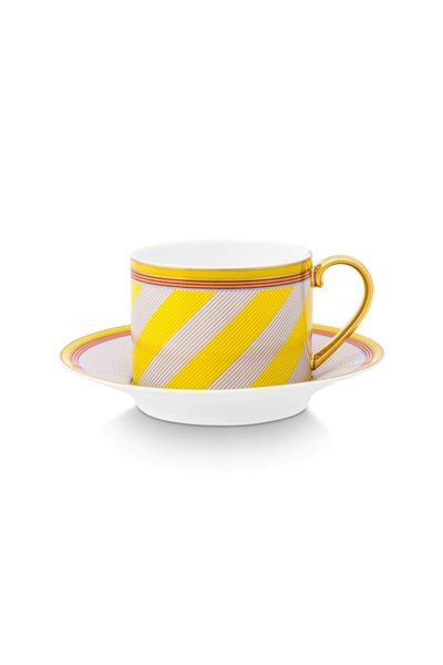 Pip Chique Stripes Cappuccino Tasse & Untertasse Gelb