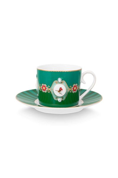 Love Birds Cappuccino Cup & Saucer Green