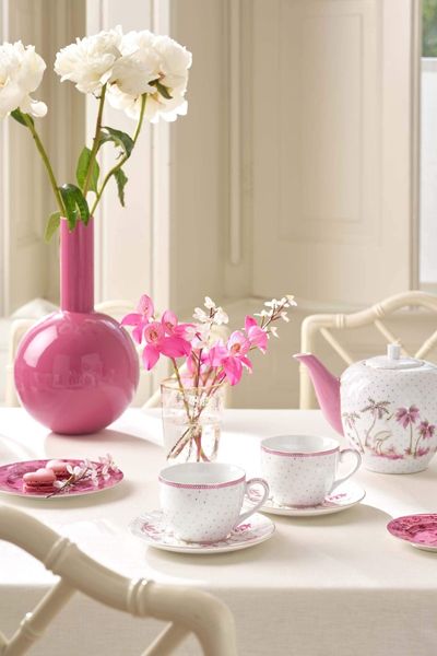 Set/2 Cups & Saucers Jolie Dots Gold Pink