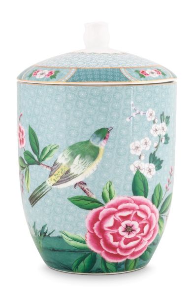 Blushing Birds Storage Jar blue