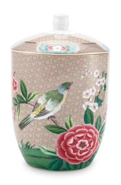 Blushing Birds Storage Jar Khaki