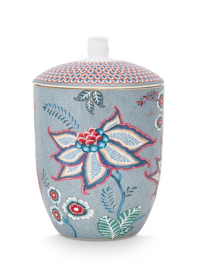 Flower Festival Storage Jar Light Blue