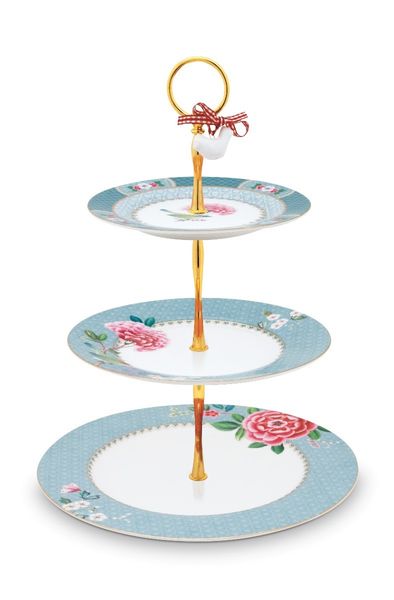 Blushing Birds Cake Stand 3 Levels blue