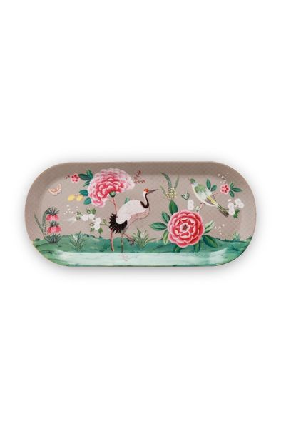 Blushing Birds Rechthoekig Taartplateau Khaki