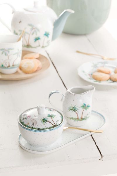 Plate Sugar & Creamer Jolie Dots Gold Blue