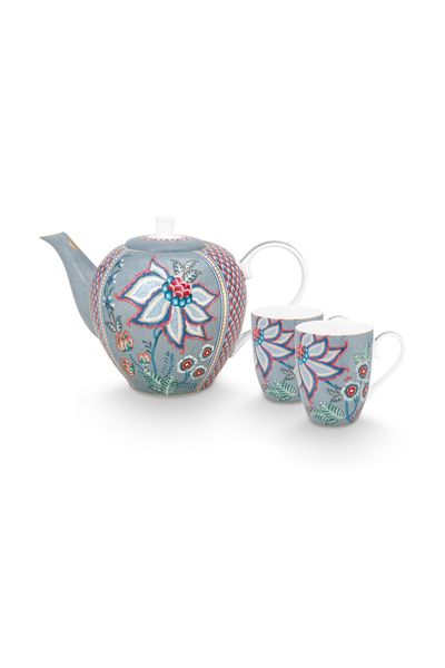 Flower Festival Thee Set/3 Groot Lichtblauw