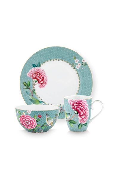 Blushing Birds Breakfast Set/3 Blue