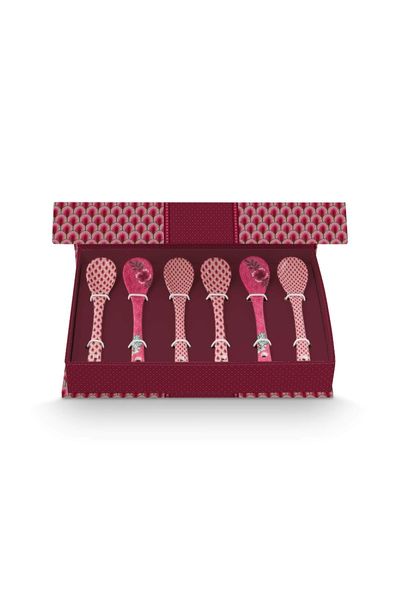 Oriental Flower Festival Set/6 Teaspoons Dark Pink