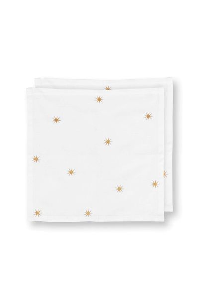 Set/2 Serviettes Broderie Étoiles Or