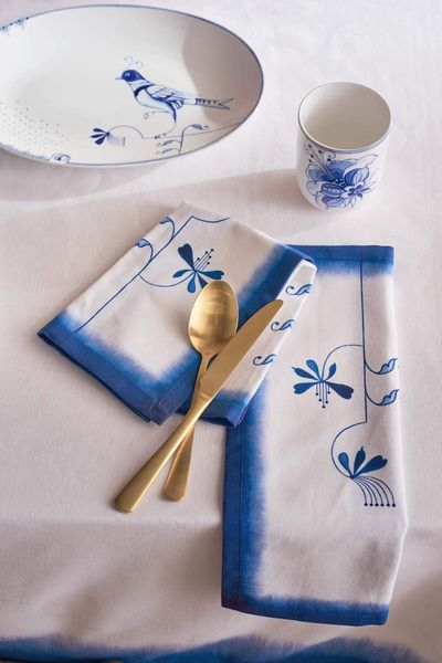 Set/2 Serviettes Pip & The Blue Bird Fleurs Bleu