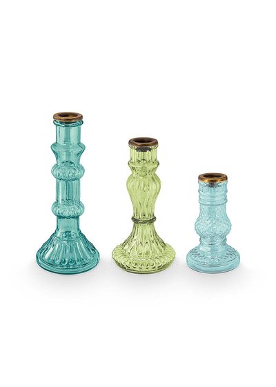 Set/3 Candle Holders Glass Blue