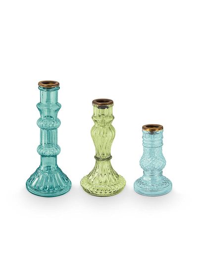 Set/3 Kaarsenhouders Glas Blauw
