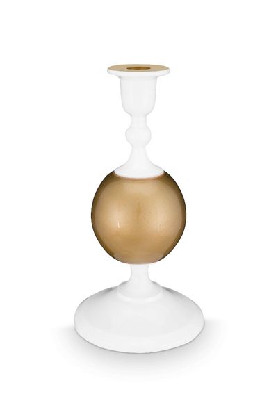 Bougeoir en Métal Sphère Petit Blanc-Or 24cm