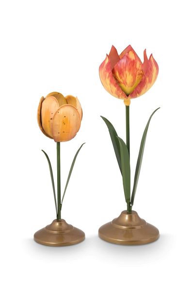 Set/2 Tulp Kandelaars Metaal Geel