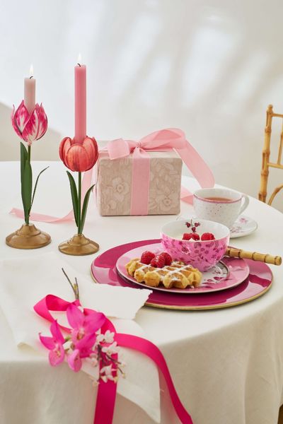 Set/2 Tulpe Kerzenhalter Metall Rosa