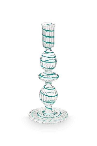 Kerzenständer Glas Strudel Hellblau 20cm