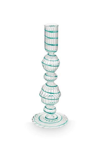 Kerzenständer Glas Strudel Hellblau 22cm