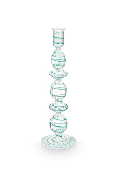 Kerzenständer Glas Strudel Hellblau 28cm