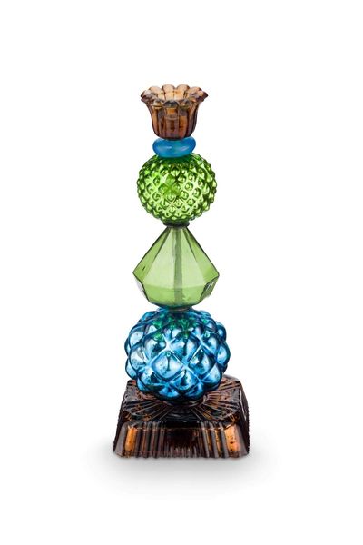 Bougeoir en Verre Bead Bleu/Vert 23.5cm