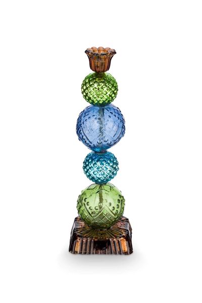 Bougeoir en Verre Bead Bleu/Vert 30cm