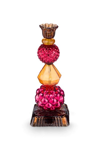 Bougeoir en Verre Bead Rouge/Jaune 23.5cm