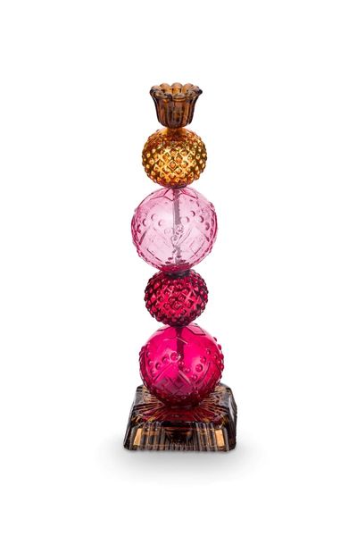 Bougeoir en Verre Bead Rouge/Jaune 30cm