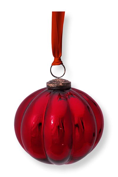 Ornement Verre Rayures Rouge 10cm