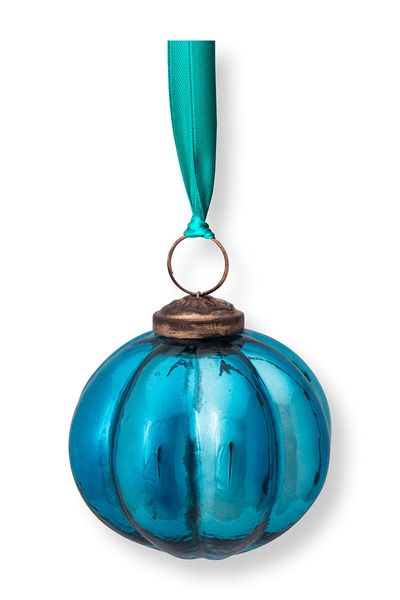 Ornement Verre Rayures Bleu 7.5cm