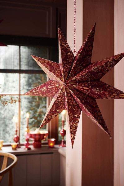 Christmas Star Paper Overall Print Dark Red 60cm