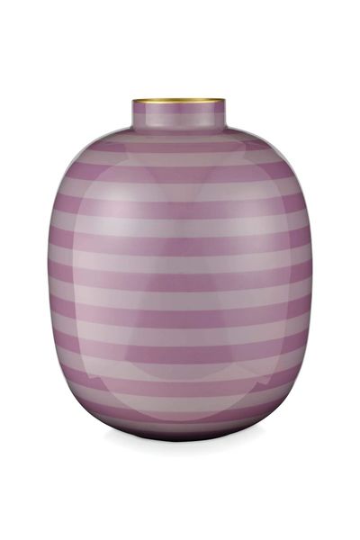 Metal Vase Stripes Lilac 32cm