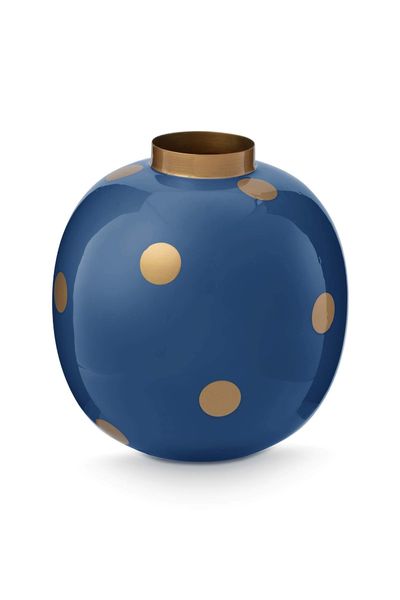 Vaas Metaal Stippen Navy/Goud 23cm