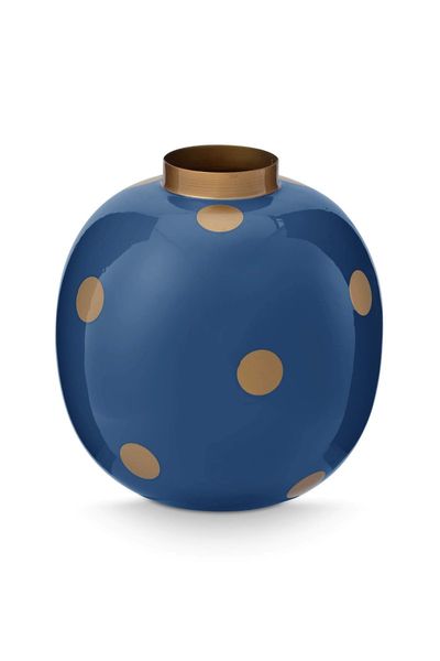 Vaas Metaal Stippen Navy/Goud 23cm