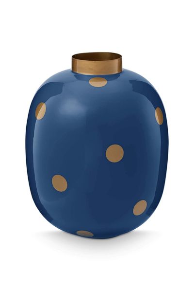 Vaas Metaal Stippen Navy/Goud 32cm