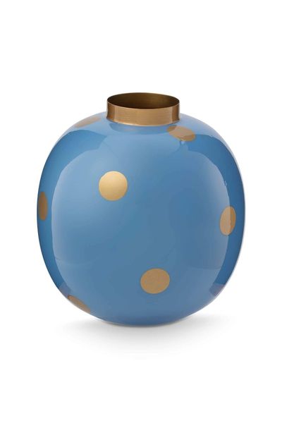 Vaas Metaal Stippen Lichtblauw/Goud 23cm