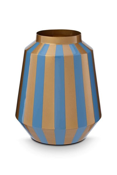 Vaas Metaal Strepen Lichtblauw/Goud 29cm