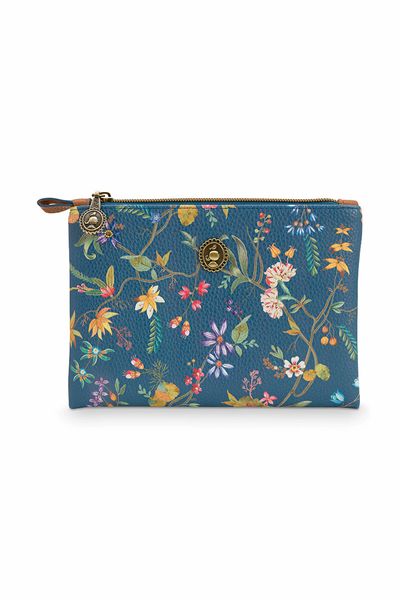Flaches Necessaire Klein Petites Fleurs/ Star Tile Dunkelblau