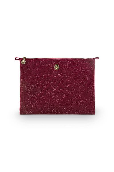 Cosmetic Flat Pouch Large Velvet Quiltey Days Red