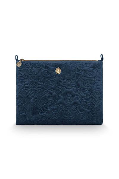 Cosmetic Flat Pouch Large Velvet Quiltey Days Blue