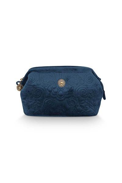 Pochette à cosmétiques de petite taille en velours Quiltey Days en coloris bleu