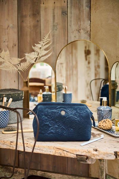 Kosmetiktasche Gross Samt Quiltey Days Blau