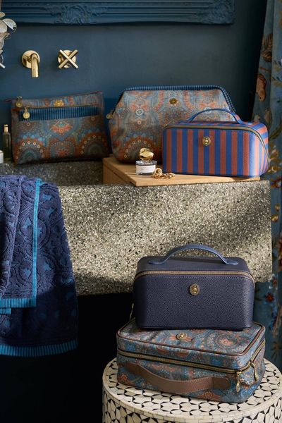 Necessaire Cyrille Mittelgroß Streifen Blau