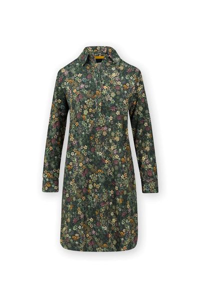 Nightdress Long Sleeve Buttons Tutti i Fiori Dark Green