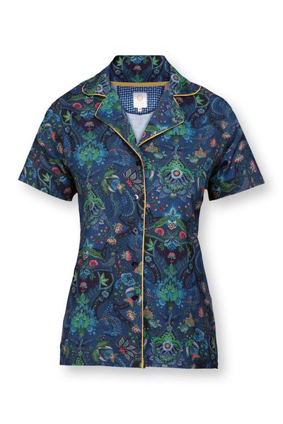 Bluse Kurze Ärmeln Kyoto Festival Blau