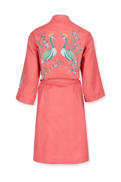 Kimono Flirting Birds Embroidery Pink