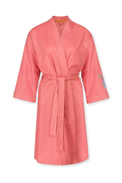 Kimono Flirting Birds Embroidery Roze Plus Size
