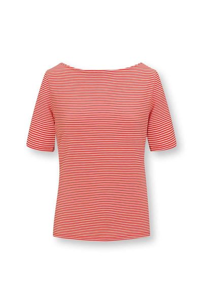 Top Kurze Ärmel Little Sumo Stripe Koralle