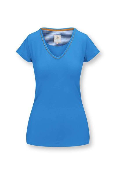 Top Korte Mouw Solid Kobaltblauw