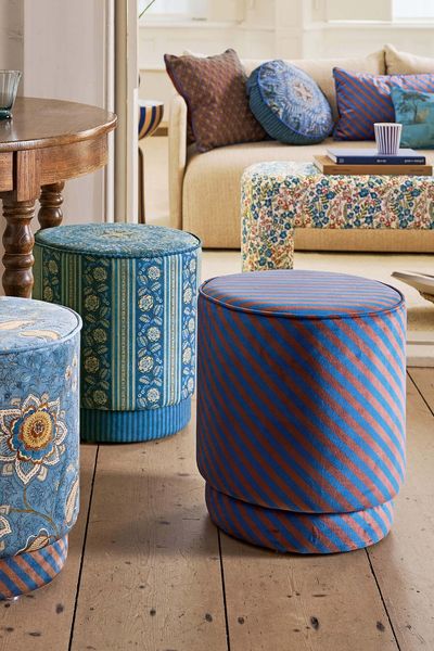 Stool Block Stripe Blue