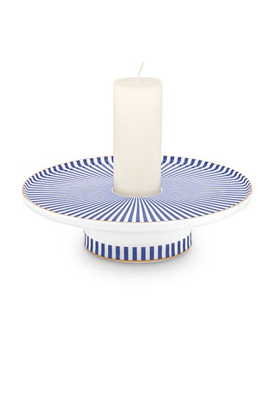 Royal Stripes Kerze Schale Blau/Weiss 14 cm 